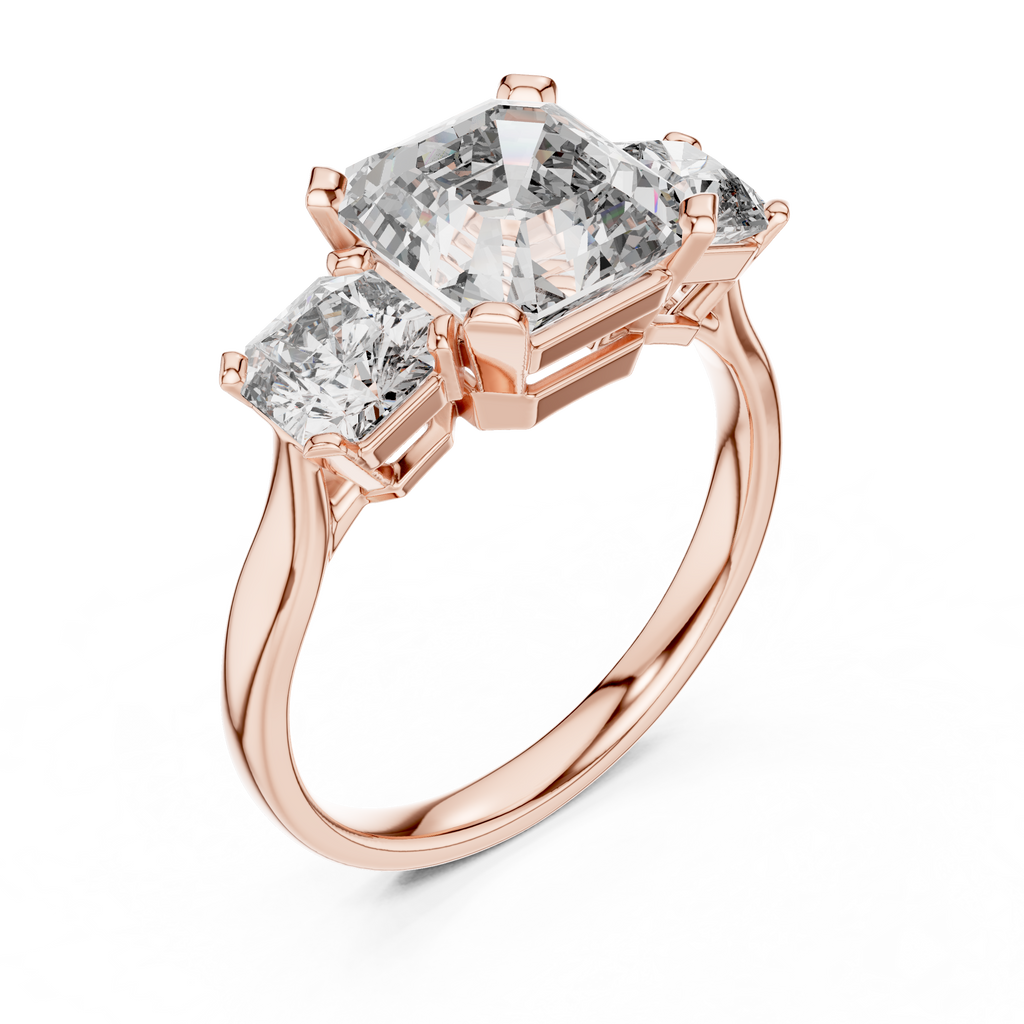 Square Emerald Cut Three Stone Engagement Ring