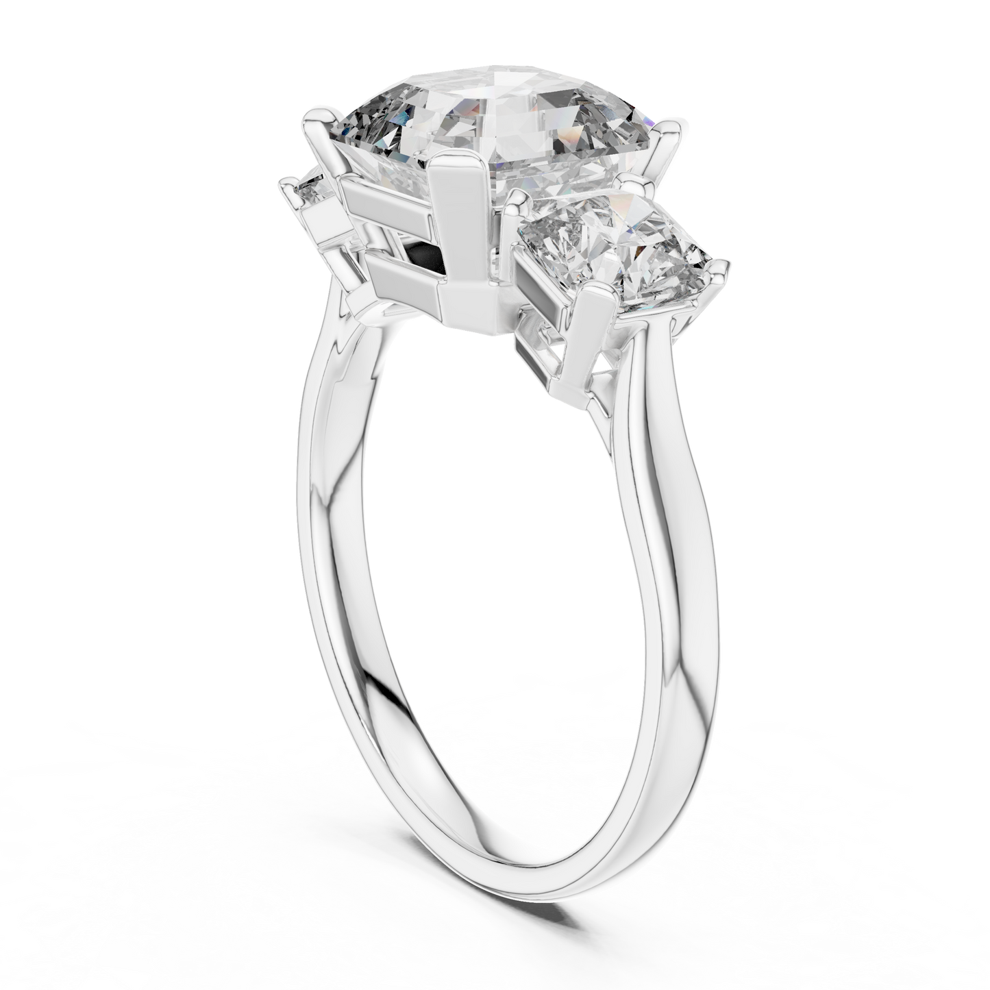 Square Emerald Cut Three Stone Engagement Ring