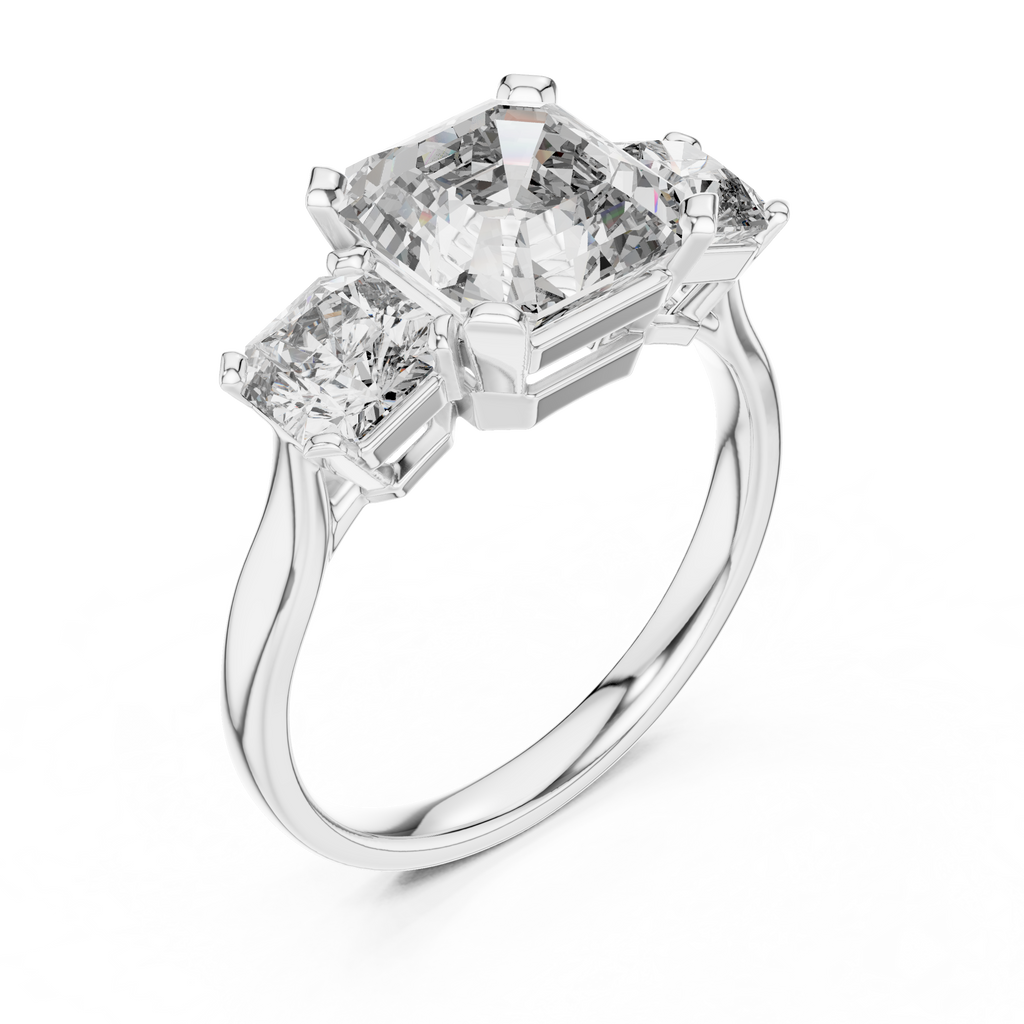 Square Emerald Cut Three Stone Engagement Ring