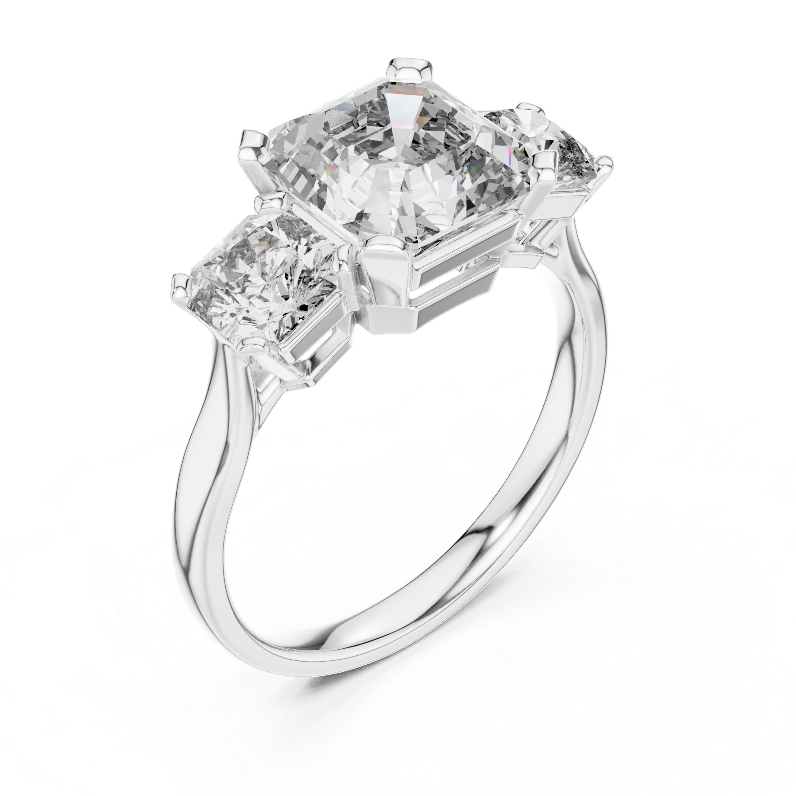 Square Emerald Cut Three Stone Engagement Ring