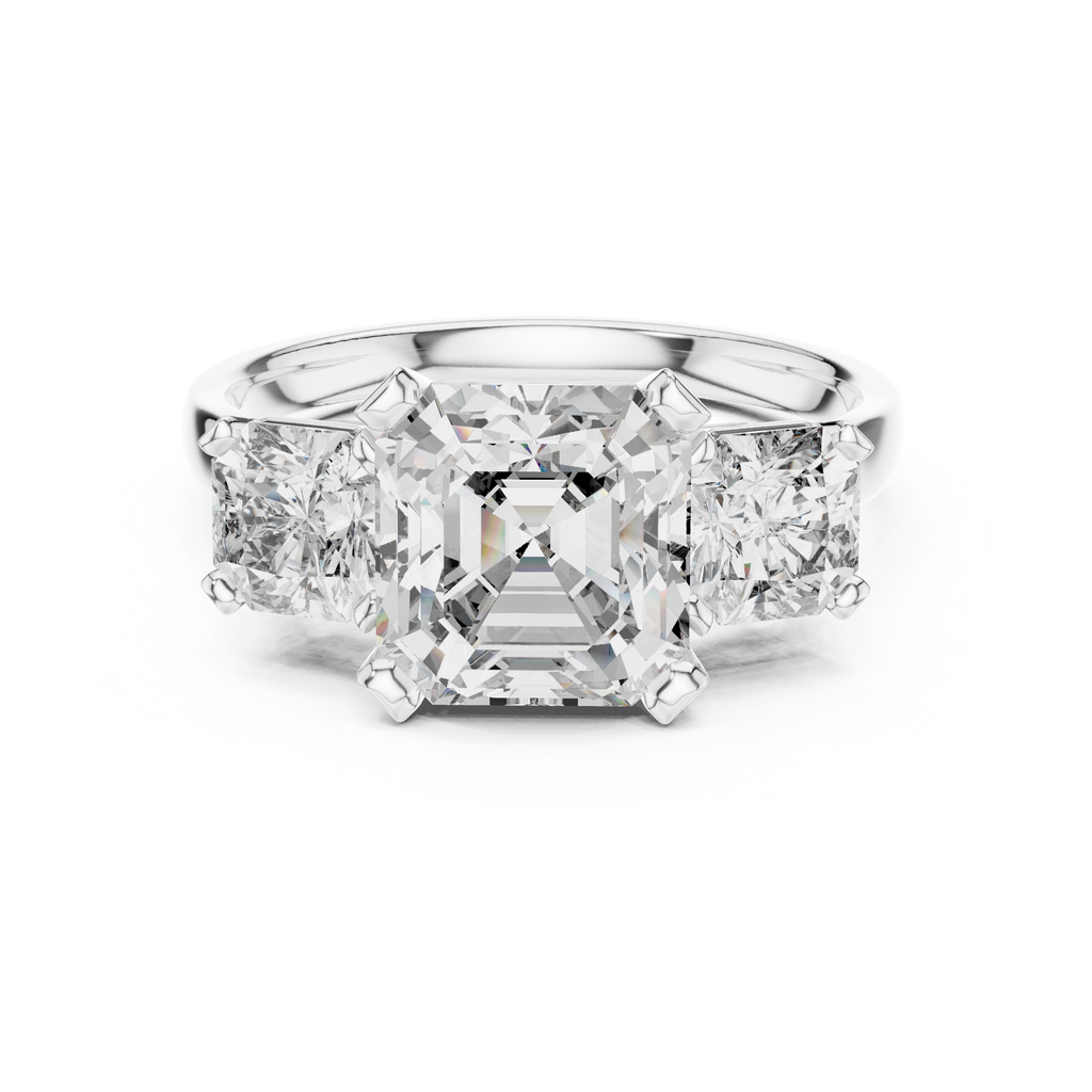 Square Emerald Cut Three Stone Engagement Ring