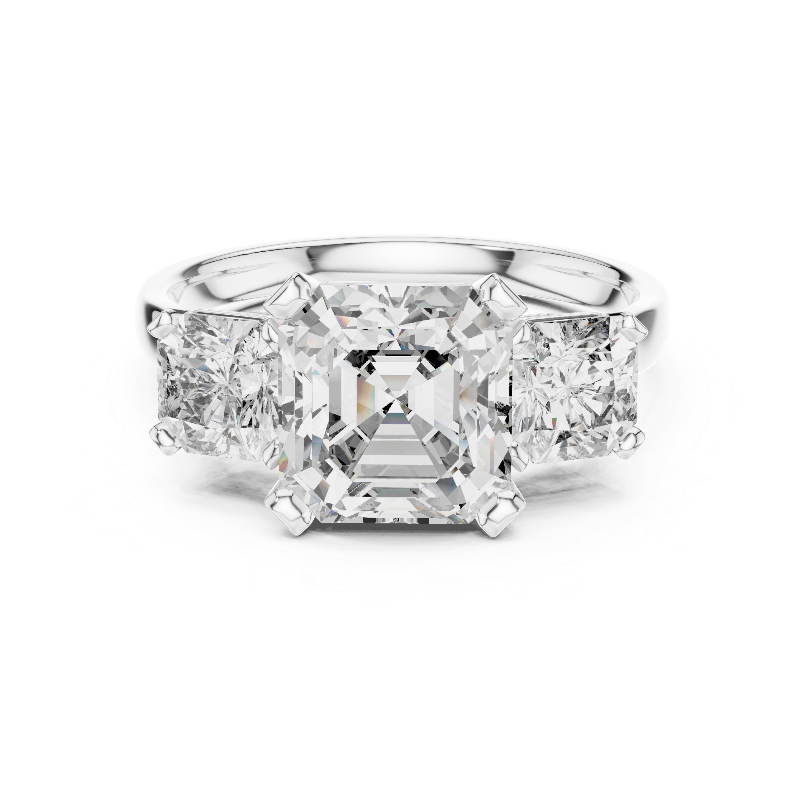 Square Emerald Cut Three Stone Engagement Ring