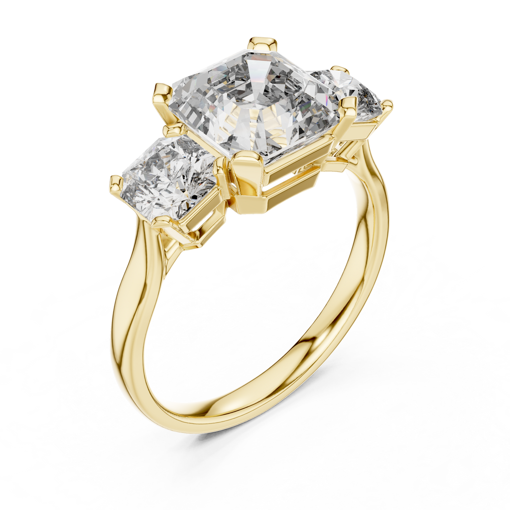 Square Emerald Cut Three Stone Engagement Ring