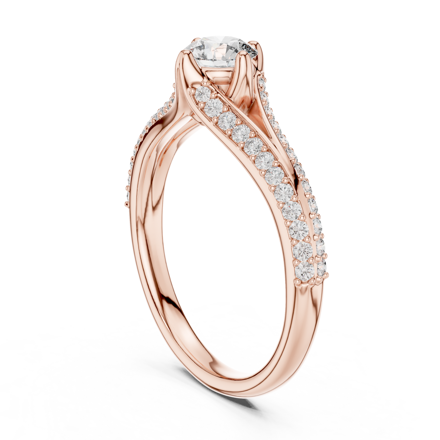 Round Cut Lab Diamond Shink Shank Engagement Ring
