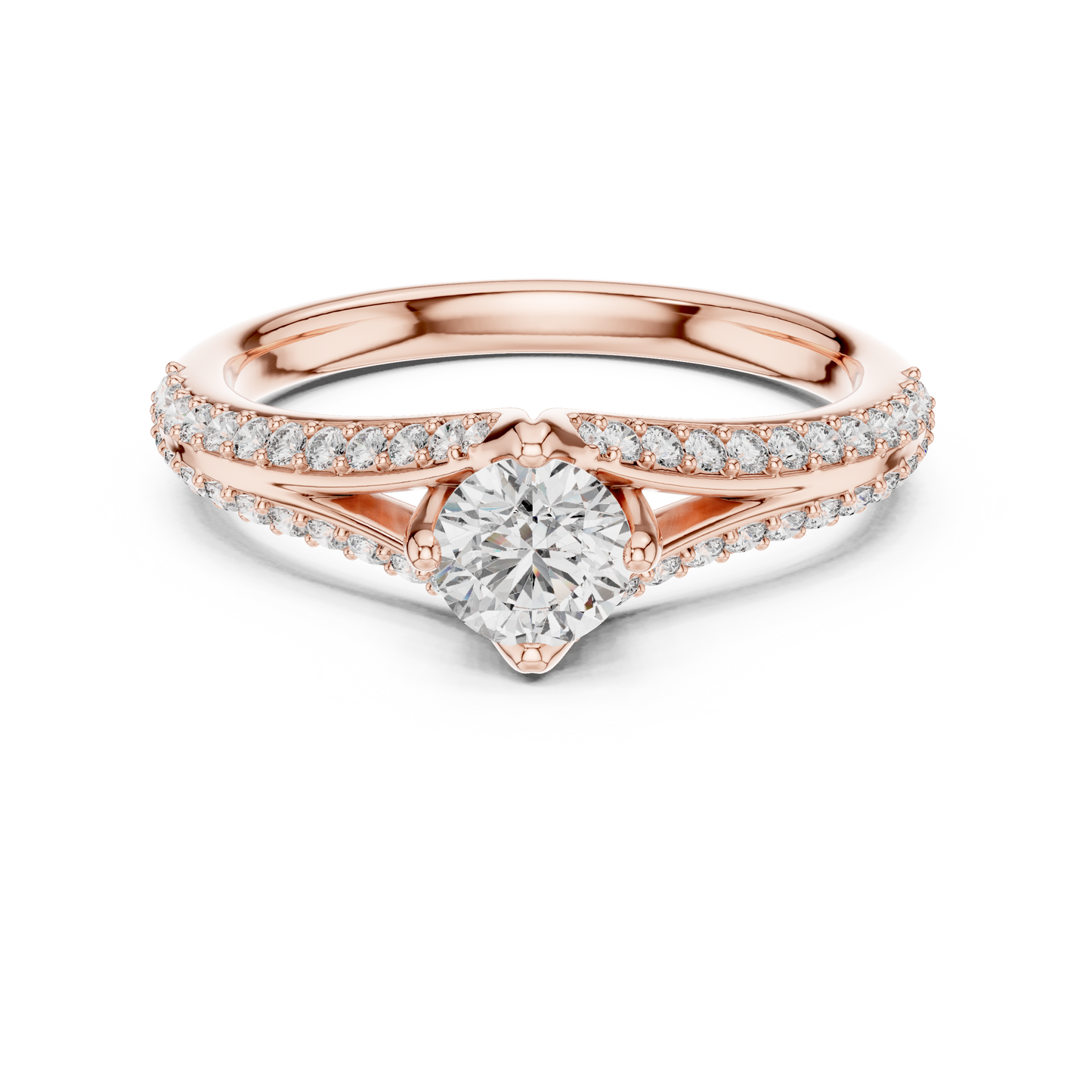 Round Cut Lab Diamond Shink Shank Engagement Ring