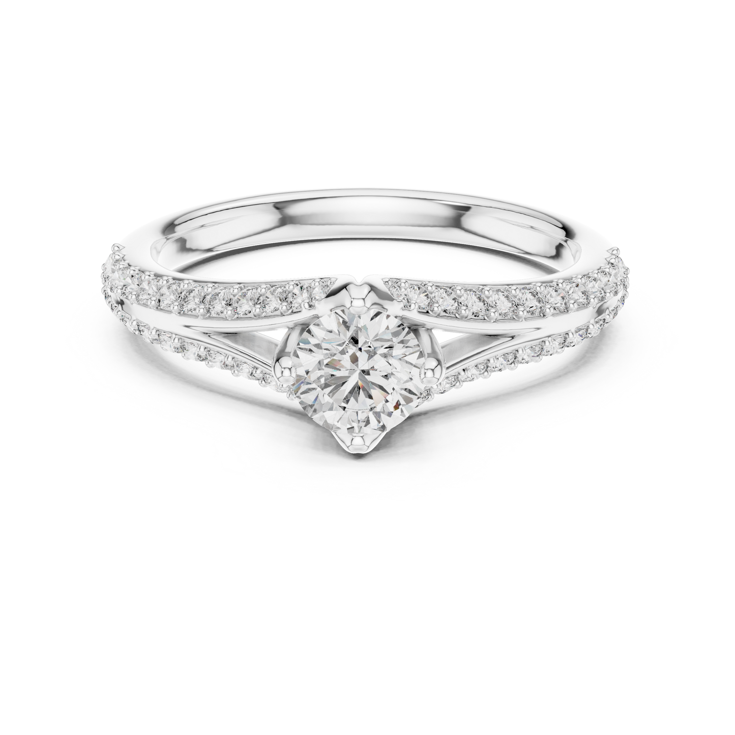 Round Cut Lab Diamond Shink Shank Engagement Ring
