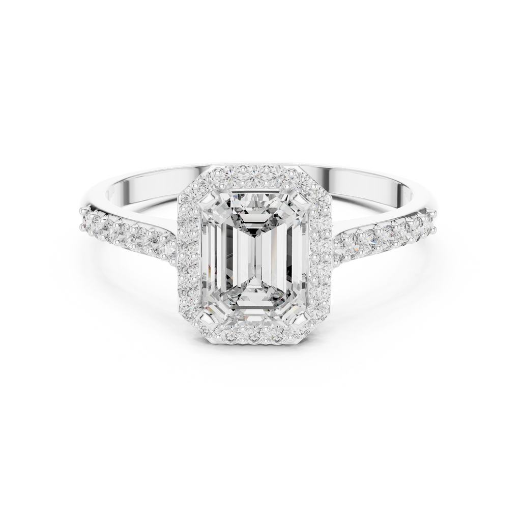 Emerald Cut Lab Diamond Halo Engagement Ring