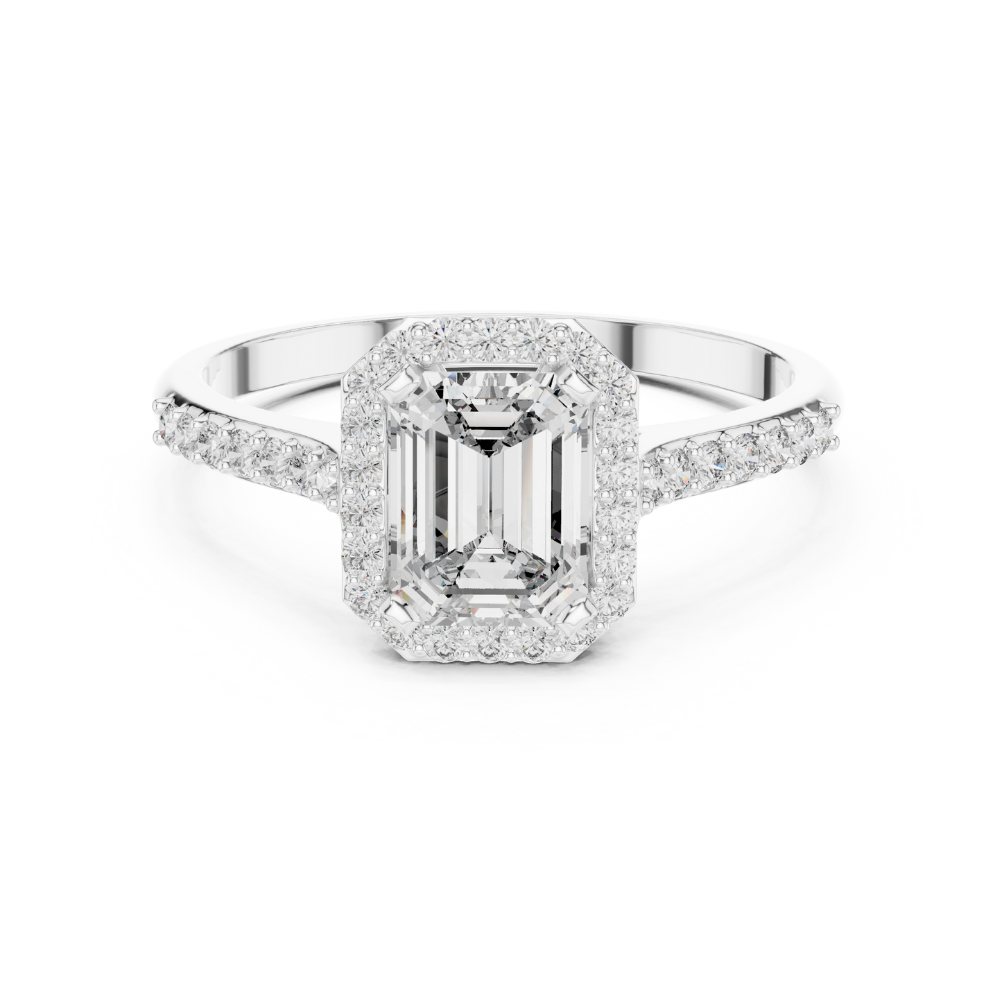 Emerald Cut Lab Diamond Halo Engagement Ring