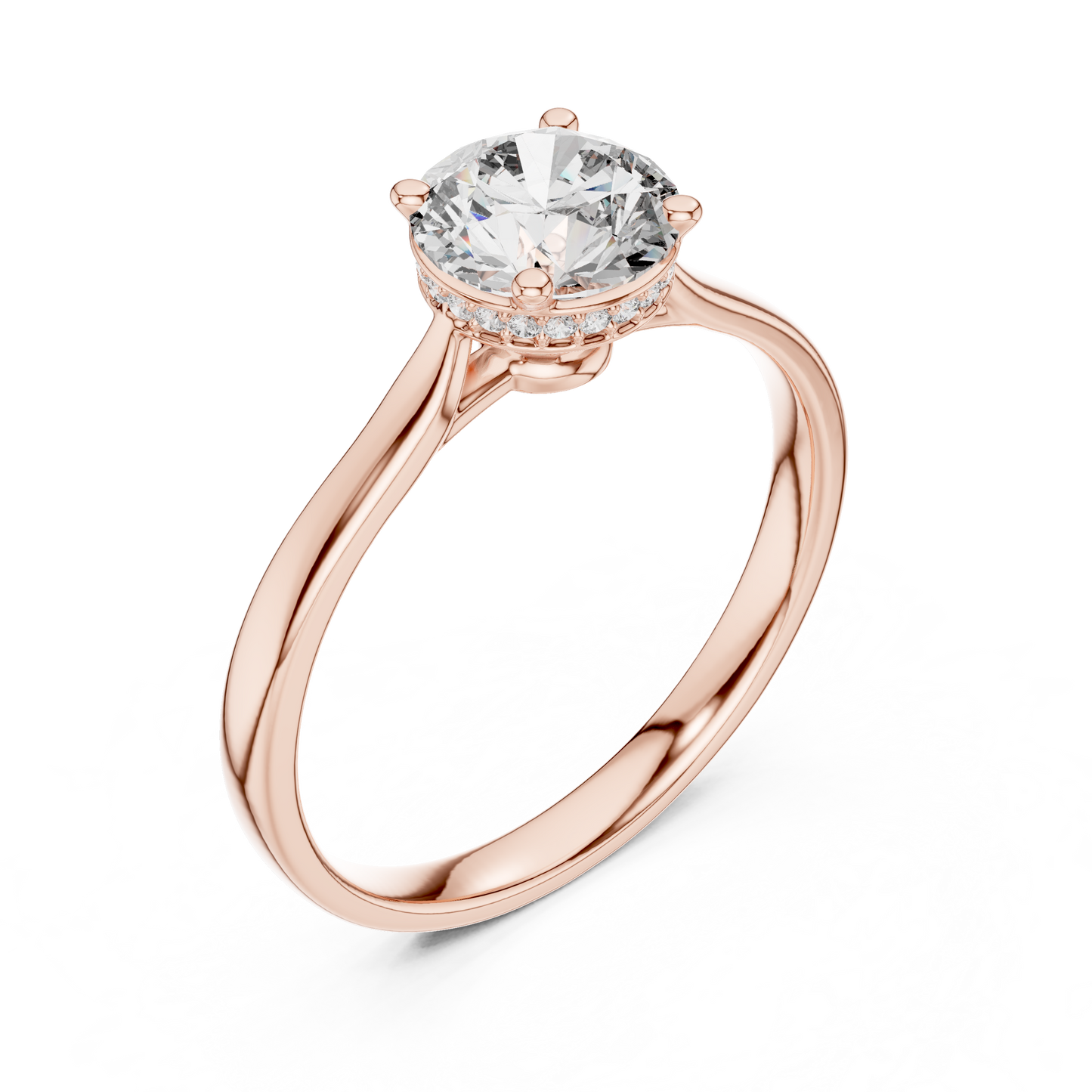 Hidden Halo Solitaire Ring With Round Cut Diamond