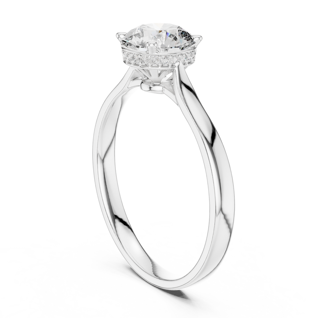 Hidden Halo Solitaire Ring With Round Cut Diamond