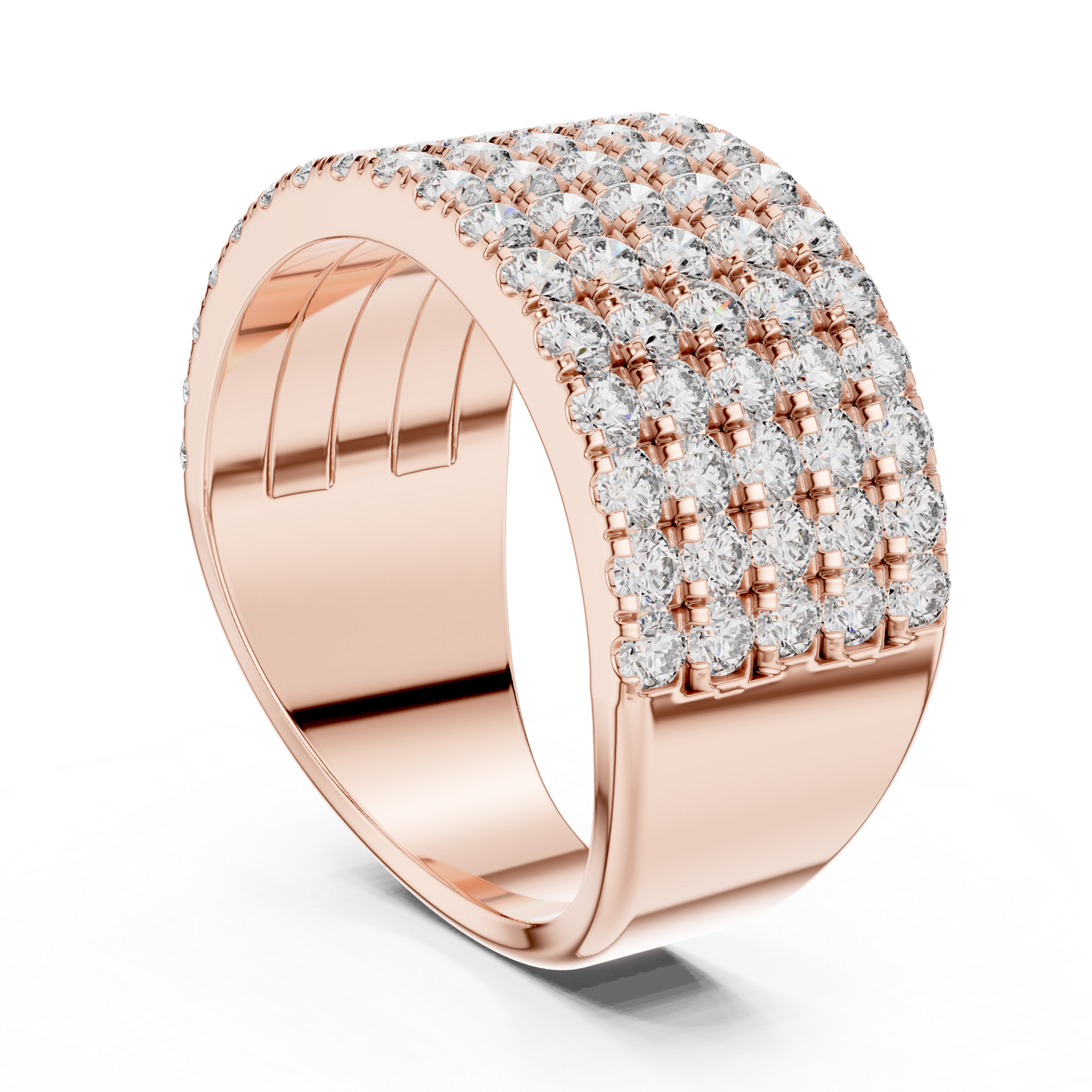 Round Cut Multi Row Diamond Wedding Band