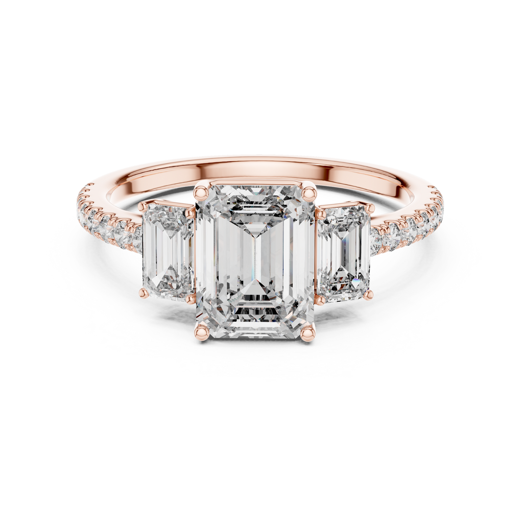 Emerald Cut Diamond Three Stone Engagement Ring