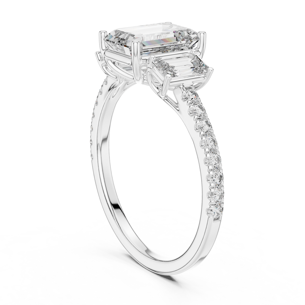Emerald Cut Diamond Three Stone Engagement Ring