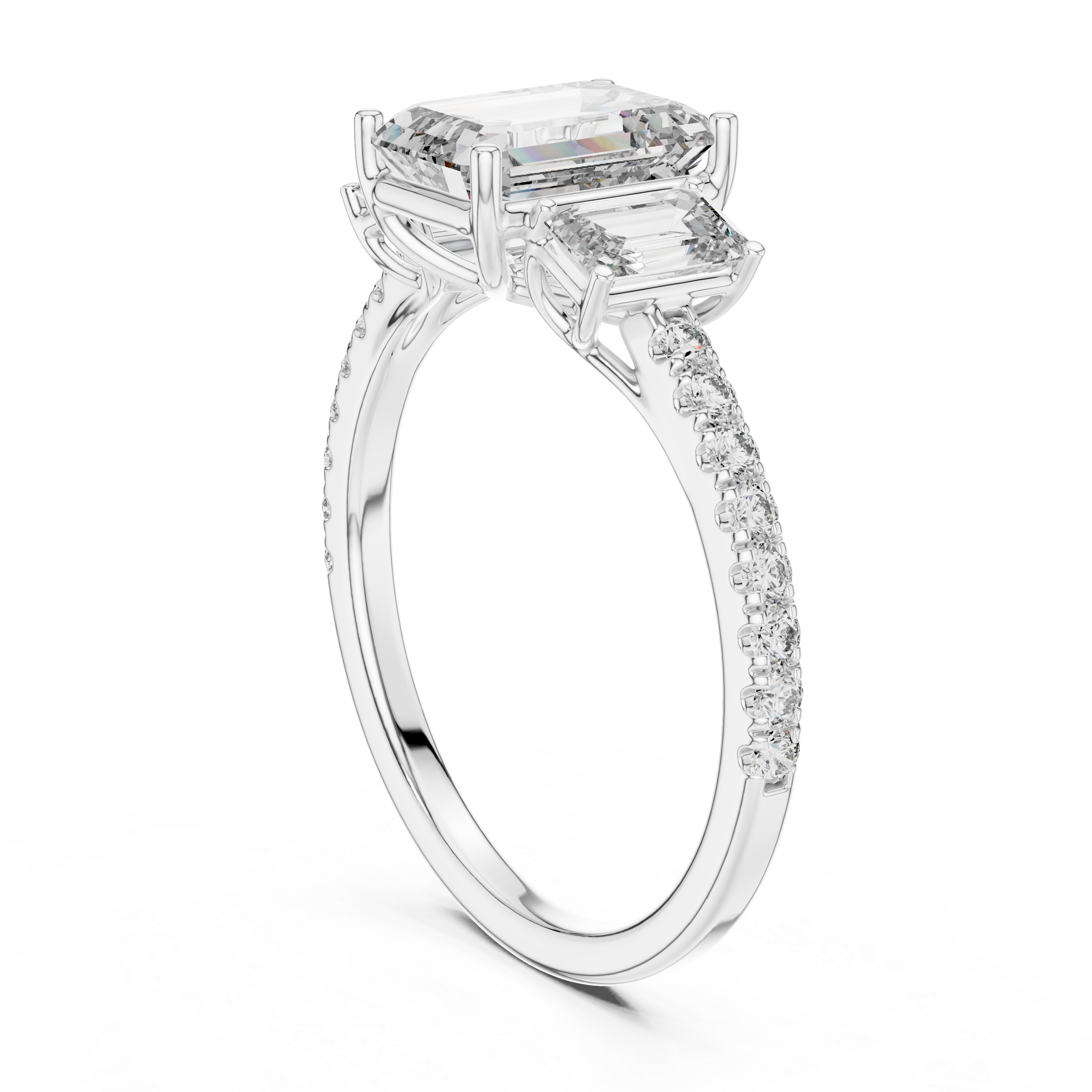 Emerald Cut Diamond Three Stone Engagement Ring