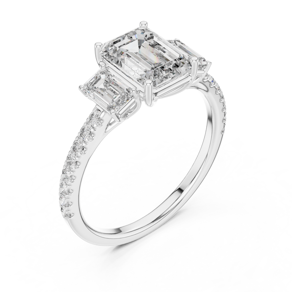 Emerald Cut Diamond Three Stone Engagement Ring