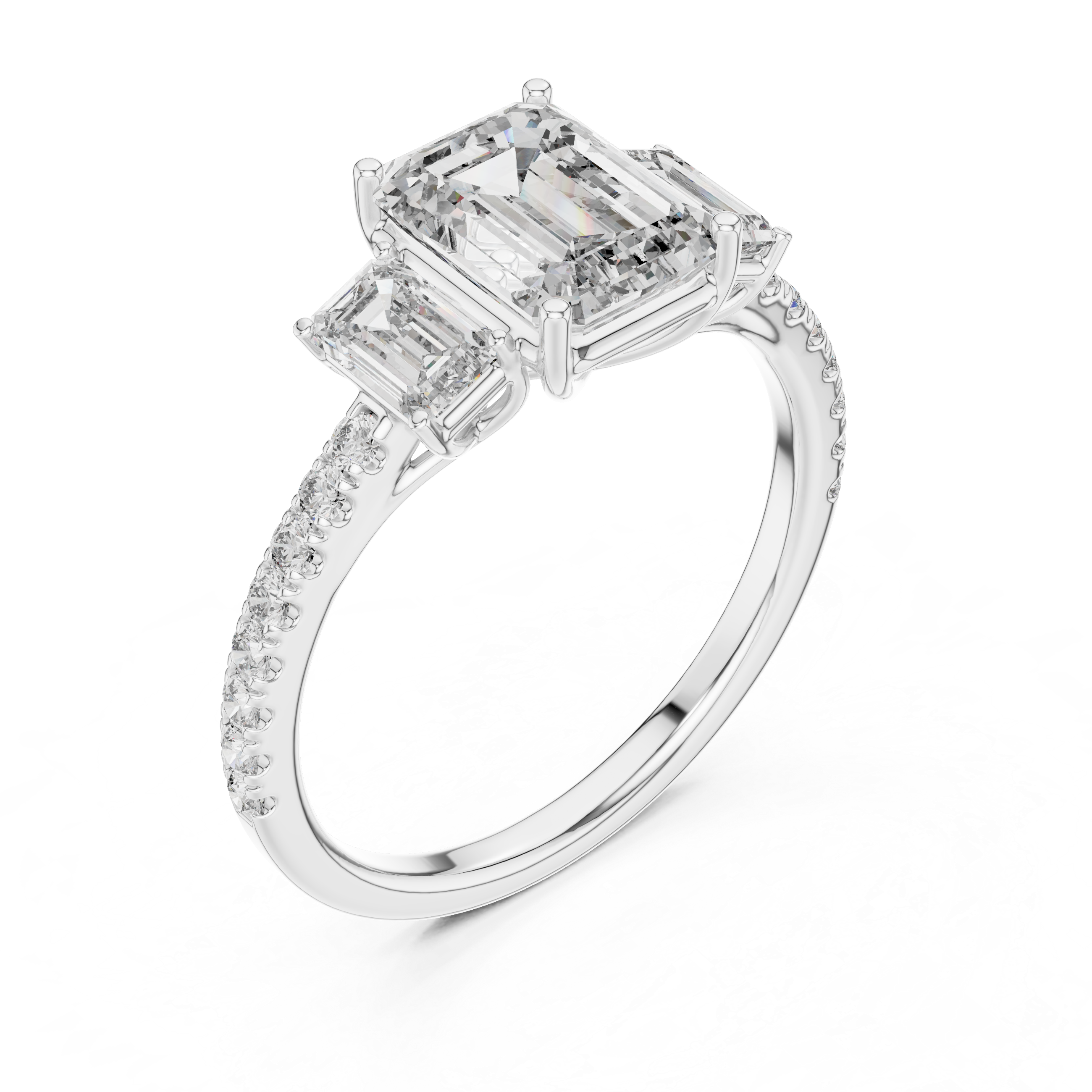 Emerald Cut Diamond Three Stone Engagement Ring