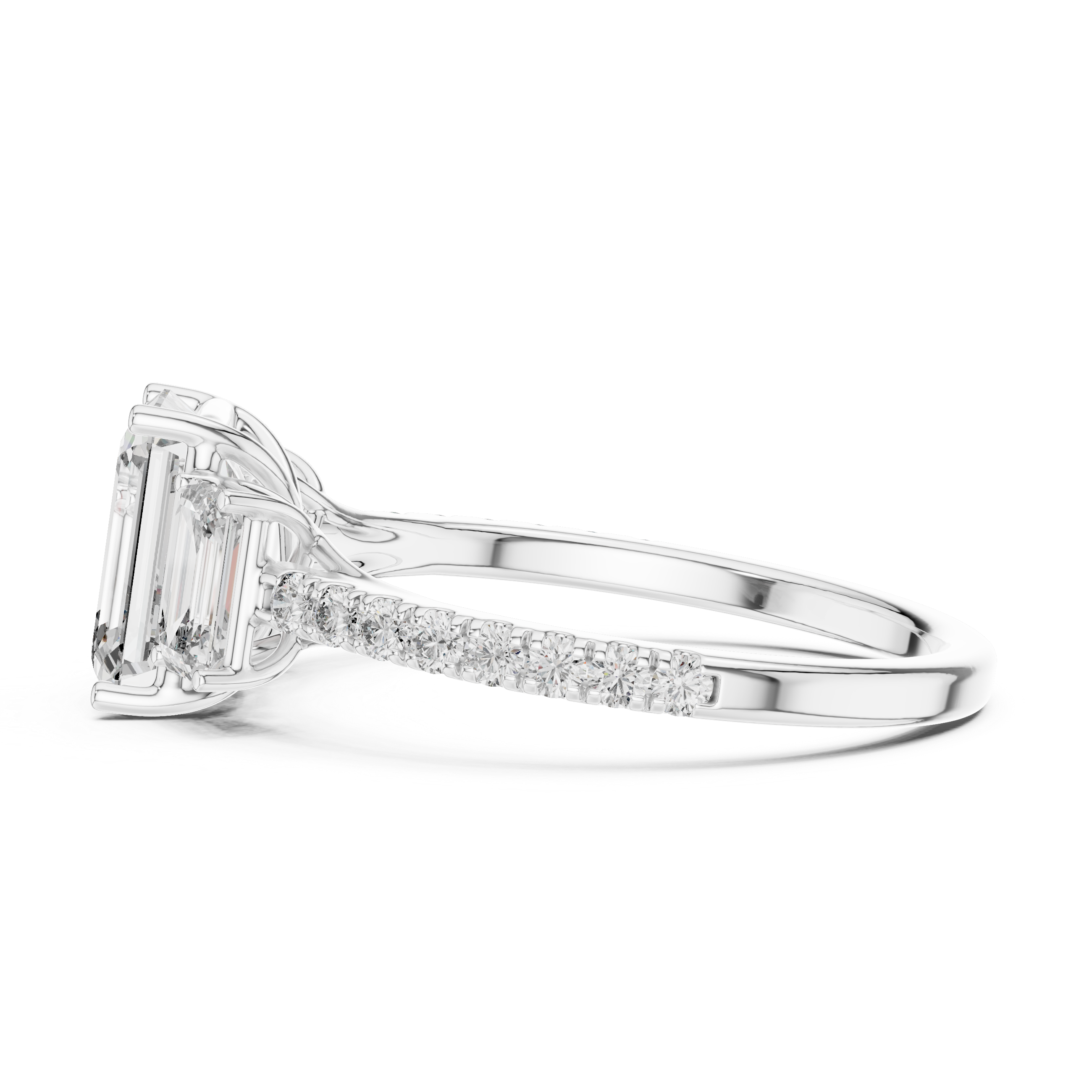 Emerald Cut Diamond Three Stone Engagement Ring