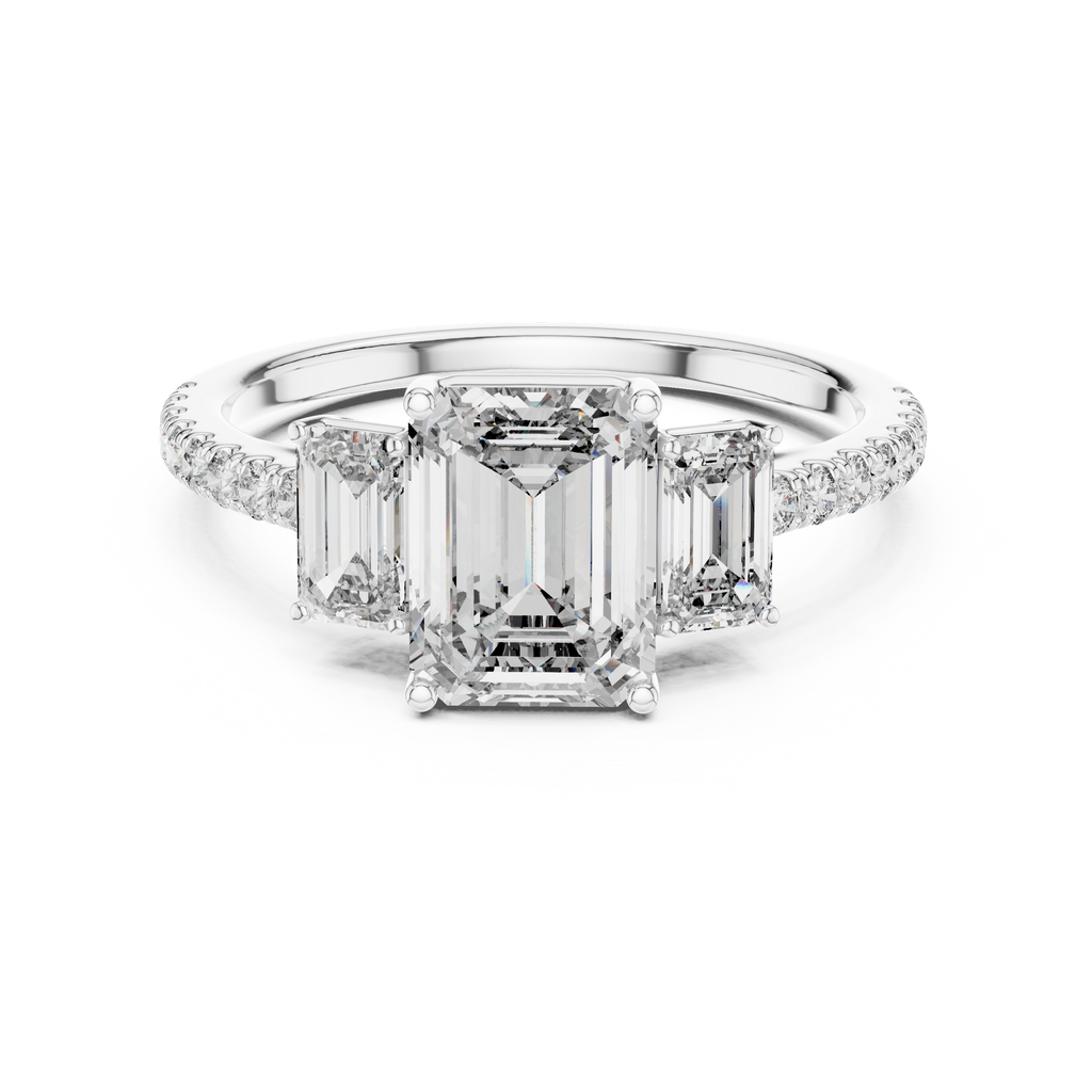 Emerald Cut Diamond Three Stone Engagement Ring