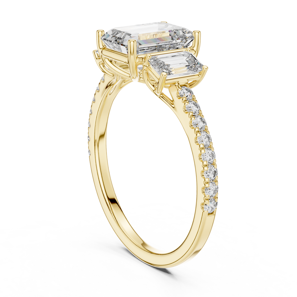 Emerald Cut Diamond Three Stone Engagement Ring