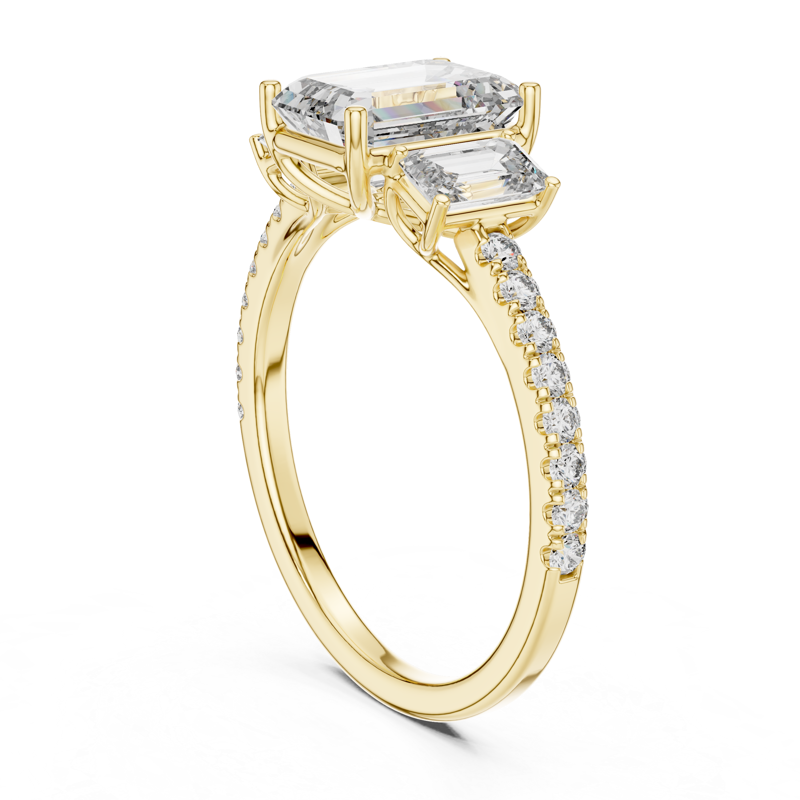 Emerald Cut Diamond Three Stone Engagement Ring