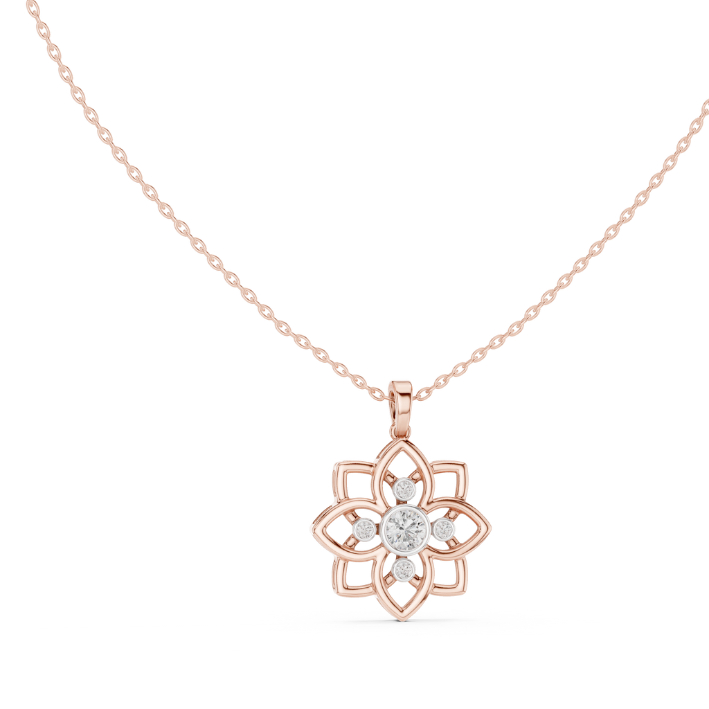 Classic Round Cut Lab Diamond Floral Pendant