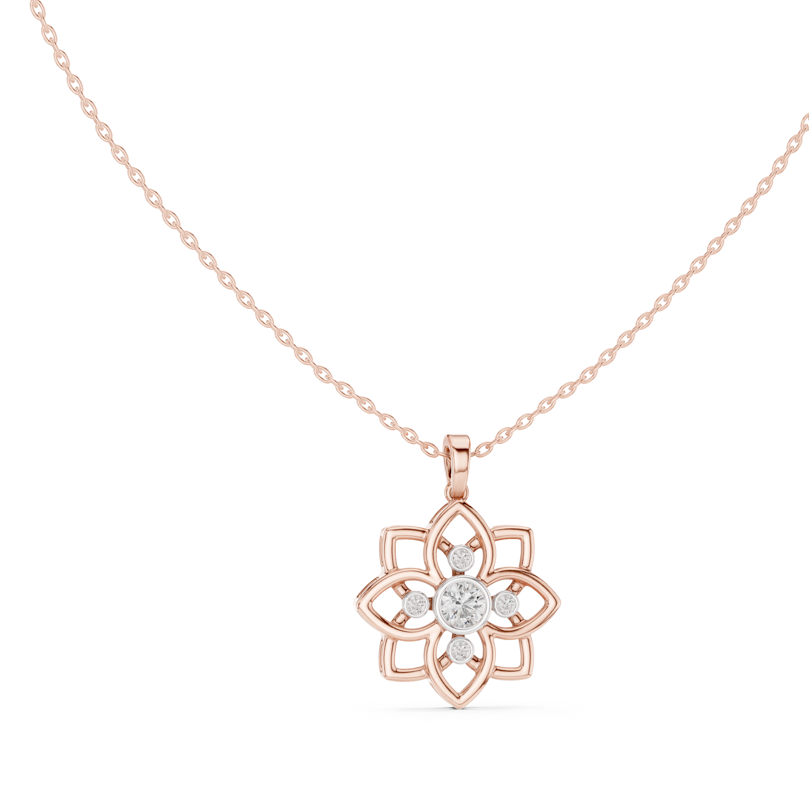 Classic Round Cut Lab Diamond Floral Pendant