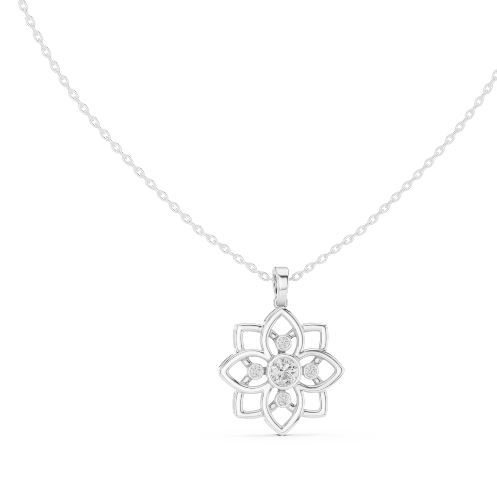 Classic Round Cut Lab Diamond Floral Pendant