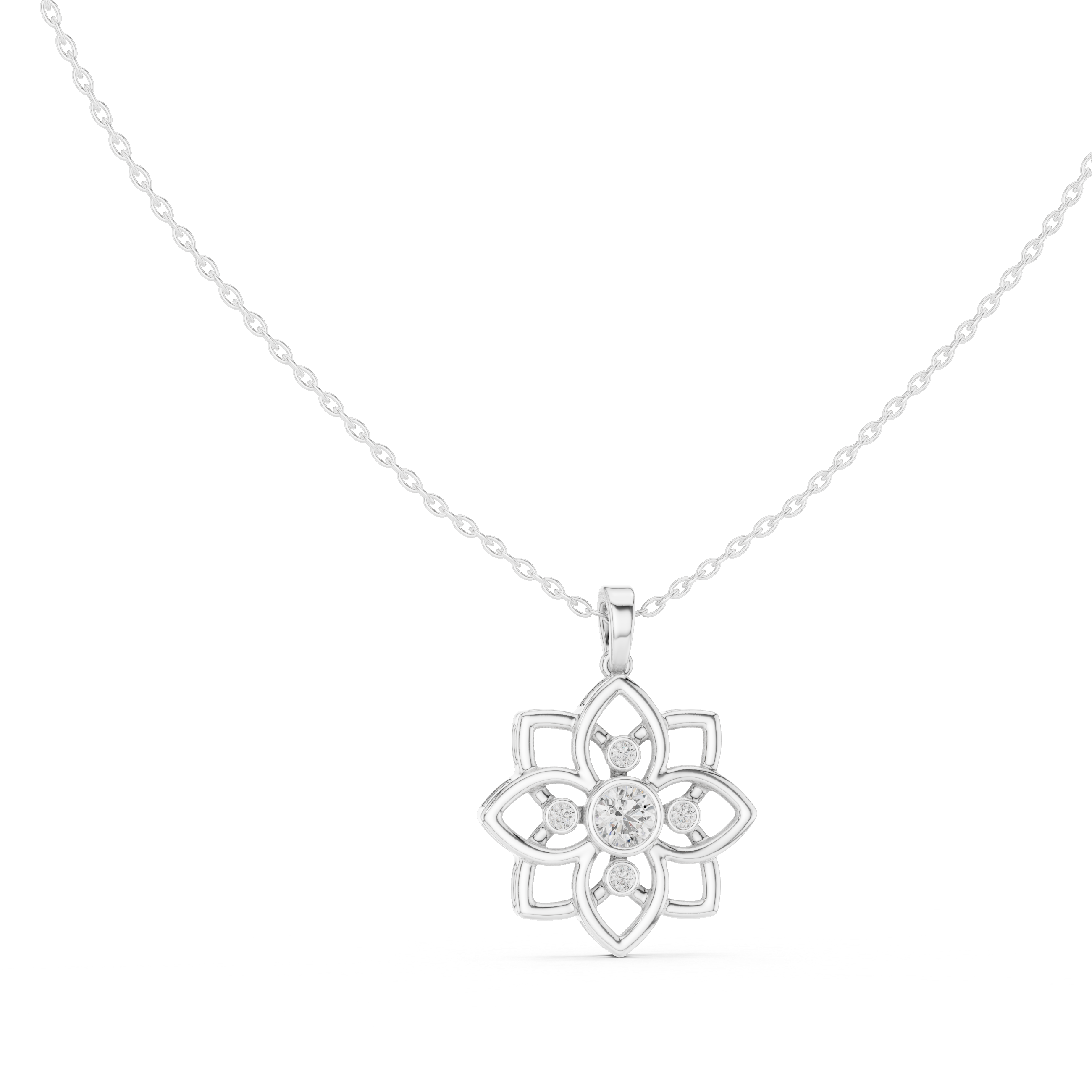 Classic Round Cut Lab Diamond Floral Pendant