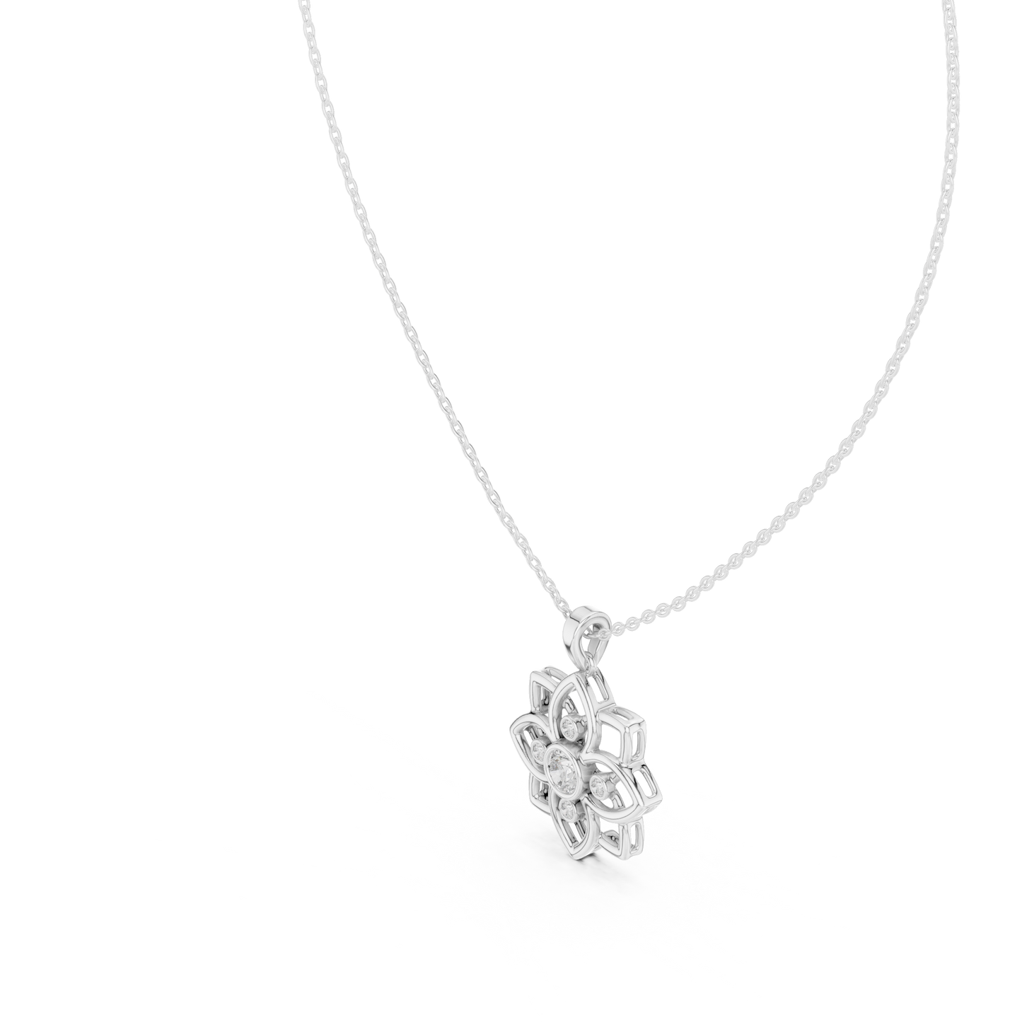 Classic Round Cut Lab Diamond Floral Pendant