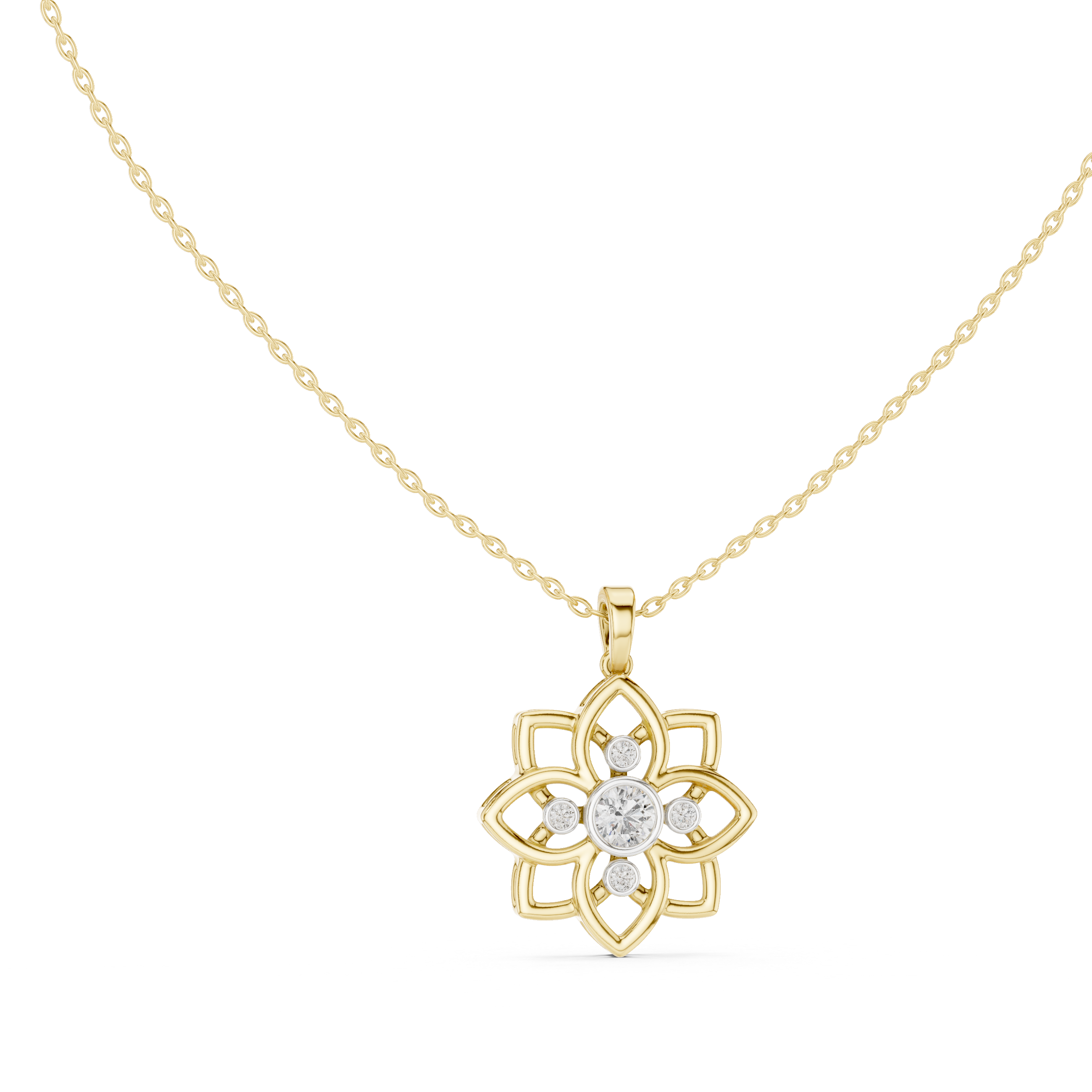 Classic Round Cut Lab Diamond Floral Pendant