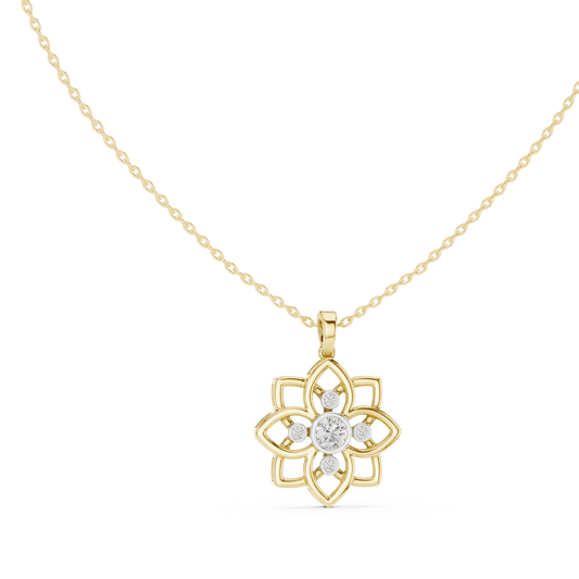 Classic Round Cut Lab Diamond Floral Pendant