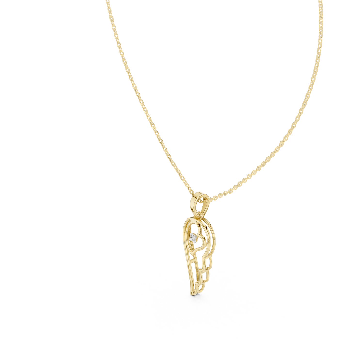 Angel Wing Pendant With Round Lab Diamond