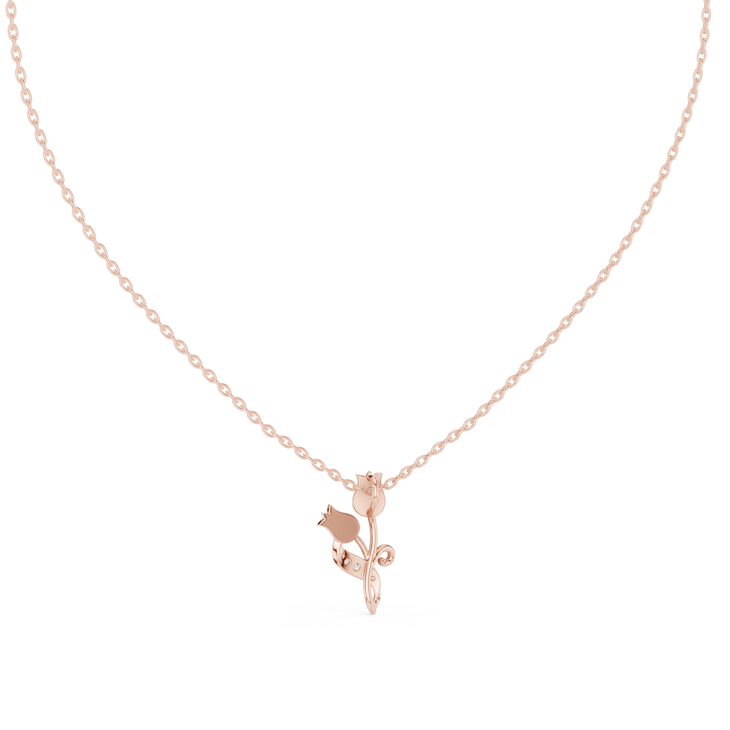14K Yellow Gold Diamond Rose Pendant
