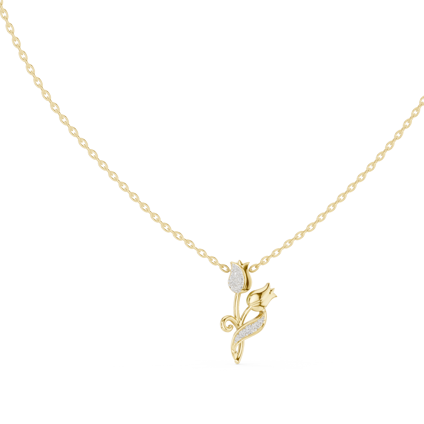 14K Yellow Gold Diamond Rose Pendant