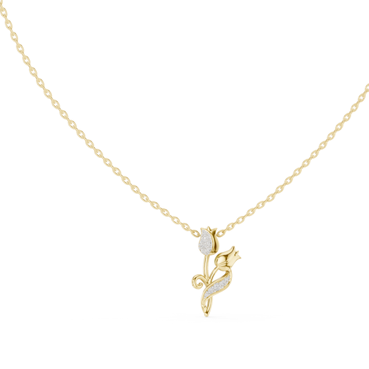 14K Yellow Gold Diamond Rose Pendant