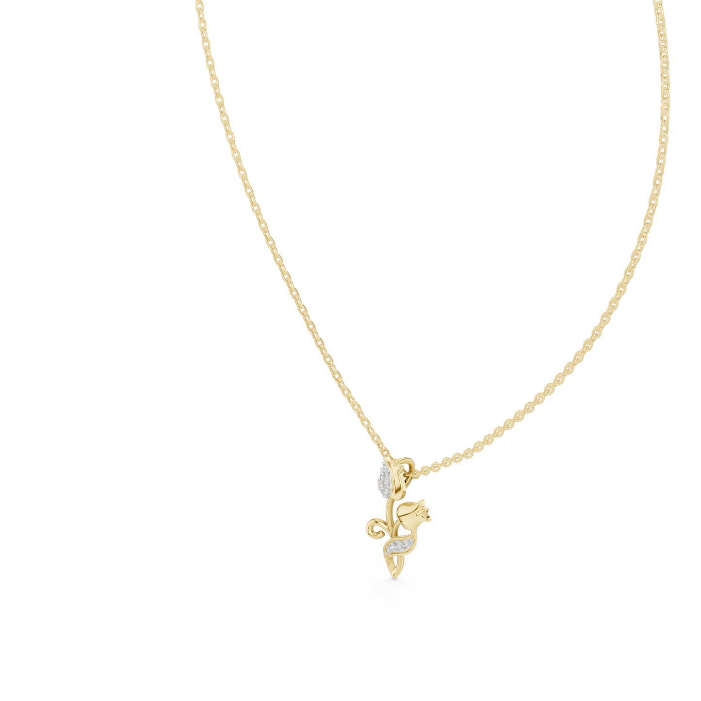 14K Yellow Gold Diamond Rose Pendant