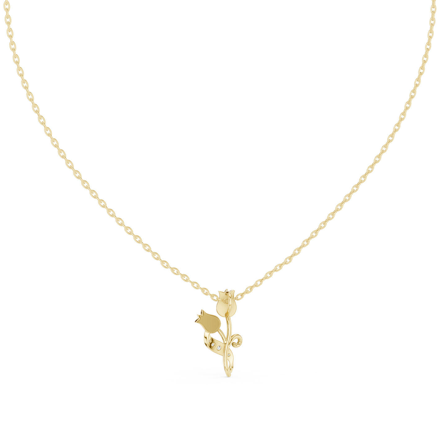 14K Yellow Gold Diamond Rose Pendant