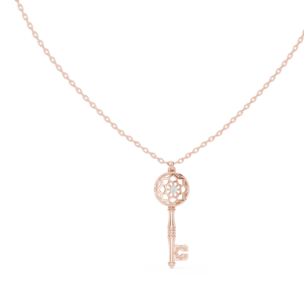 Unique Round Lab Diamond Key Shape Pendant