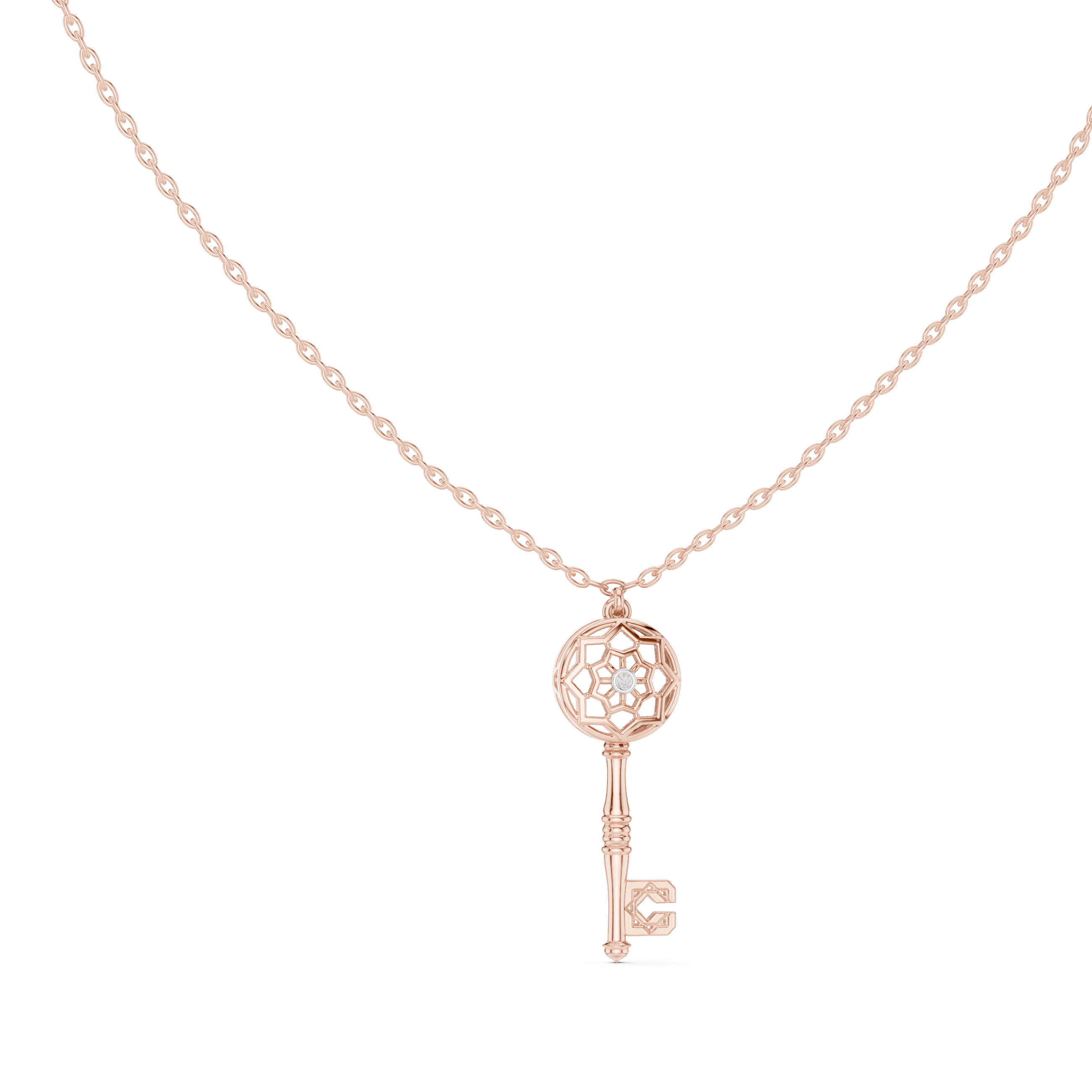 Unique Round Lab Diamond Key Shape Pendant