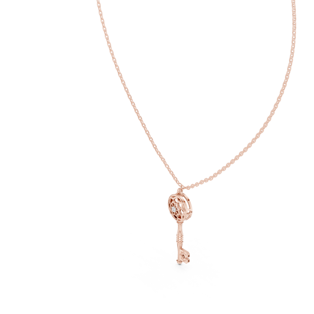 Unique Round Lab Diamond Key Shape Pendant