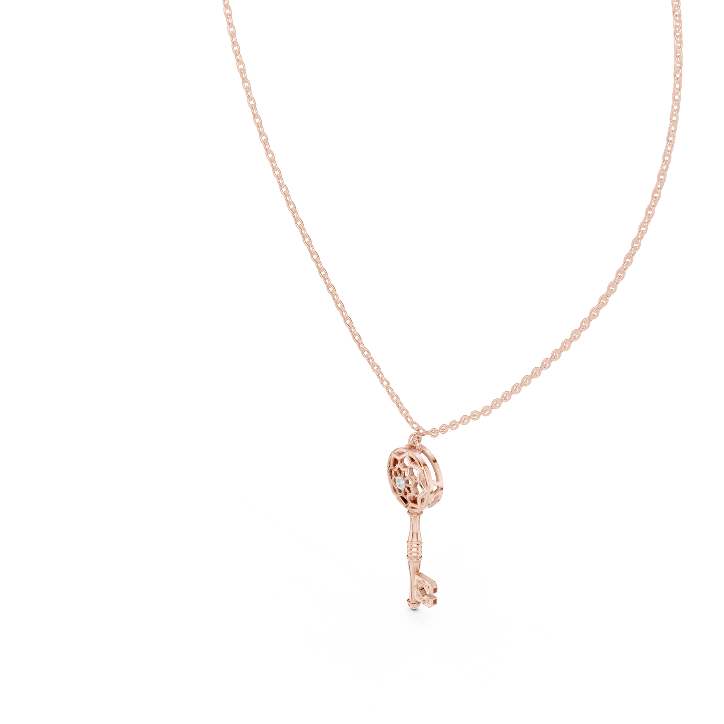 Unique Round Lab Diamond Key Shape Pendant