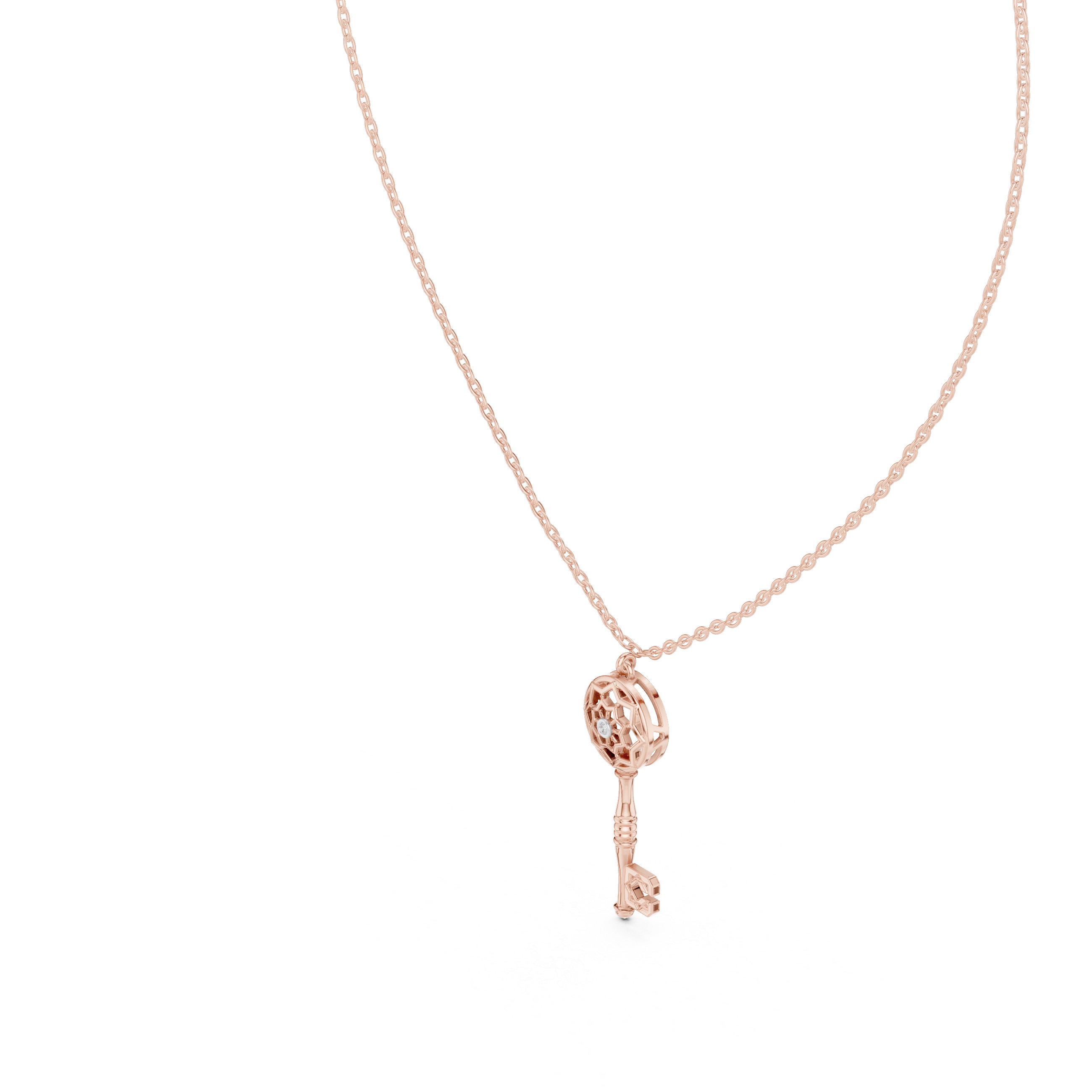 Unique Round Lab Diamond Key Shape Pendant