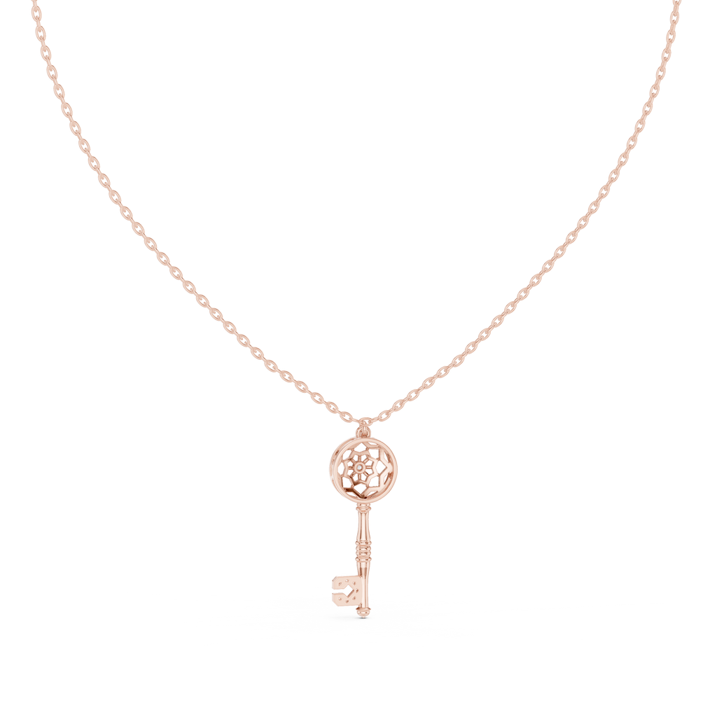 Unique Round Lab Diamond Key Shape Pendant