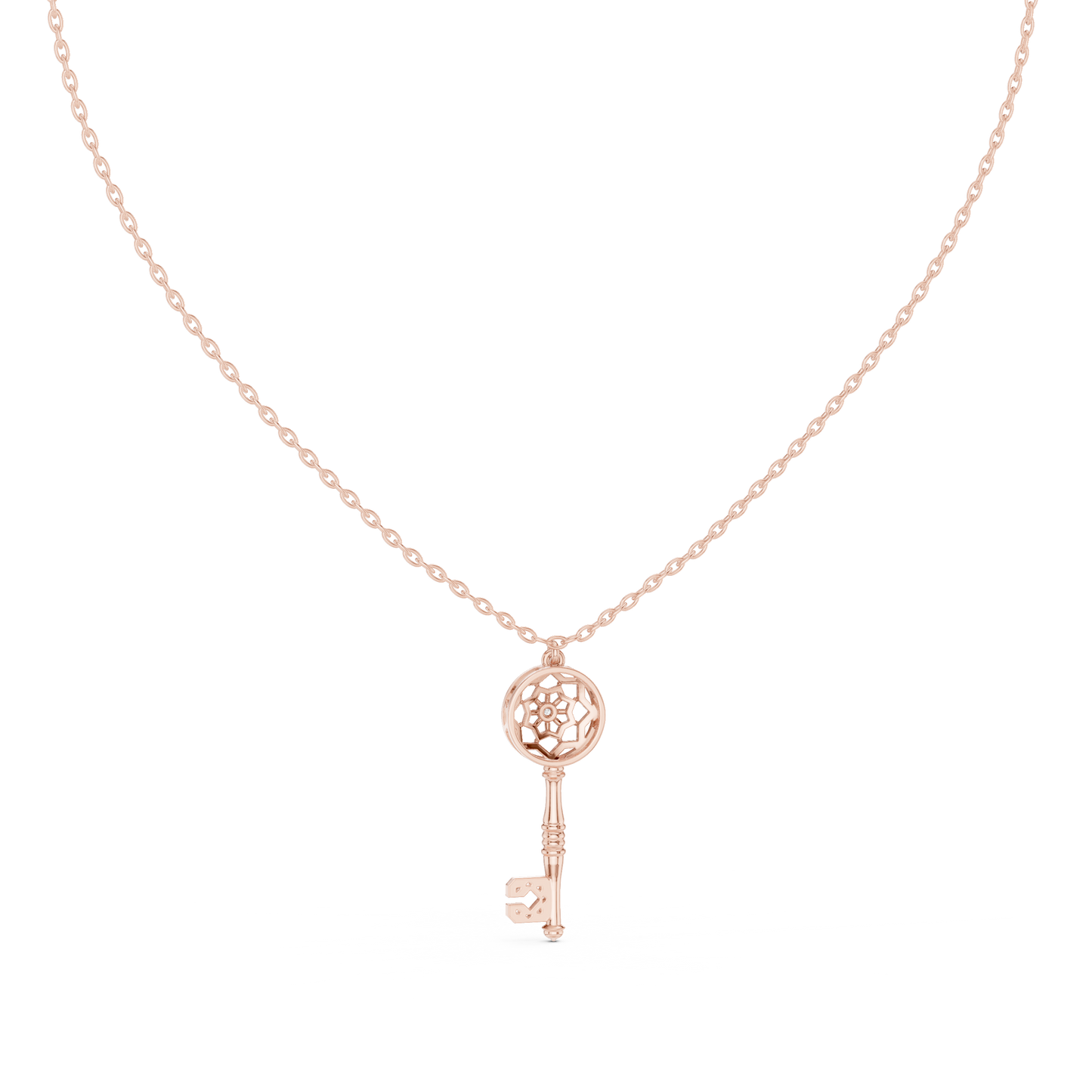 Unique Round Lab Diamond Key Shape Pendant