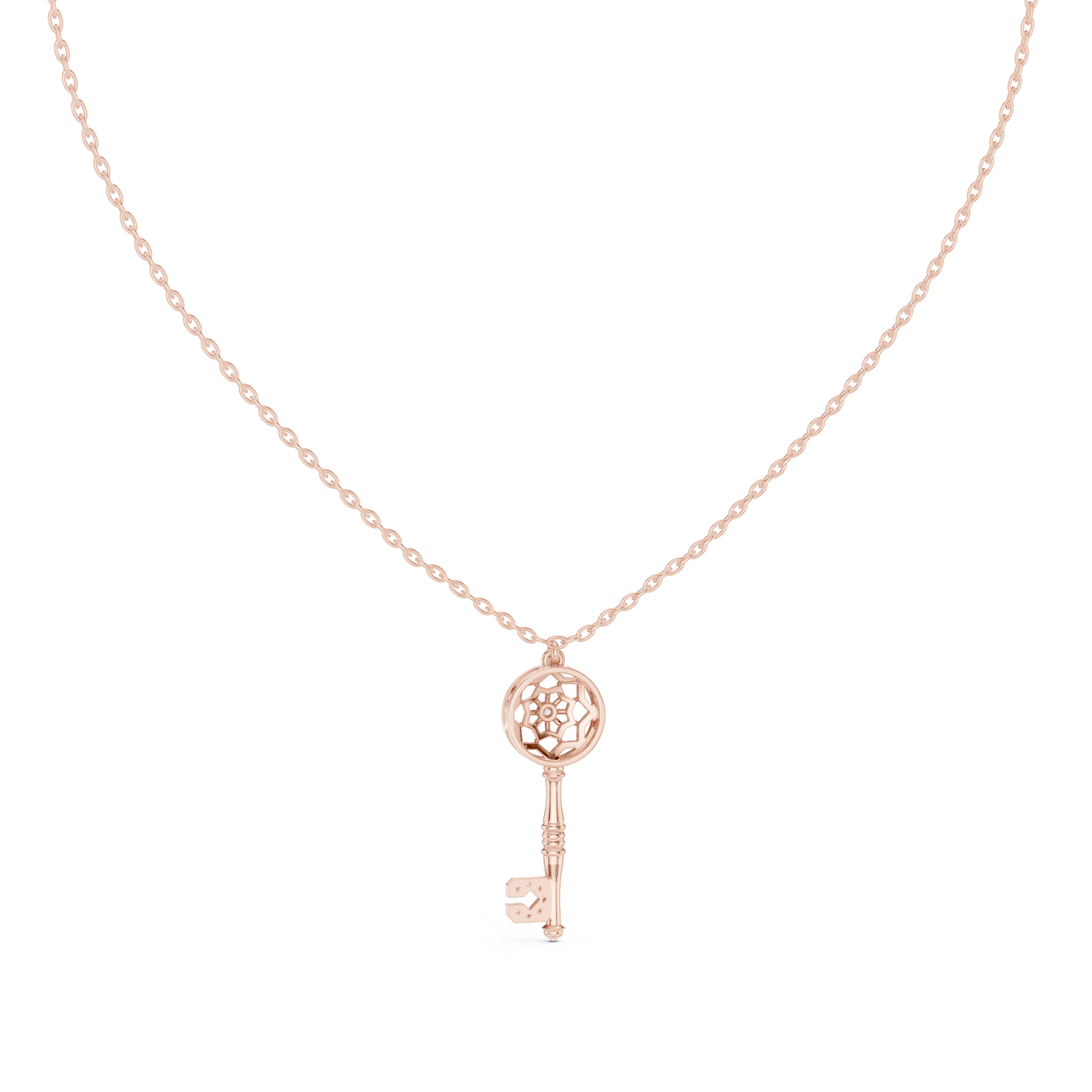 Unique Round Lab Diamond Key Shape Pendant