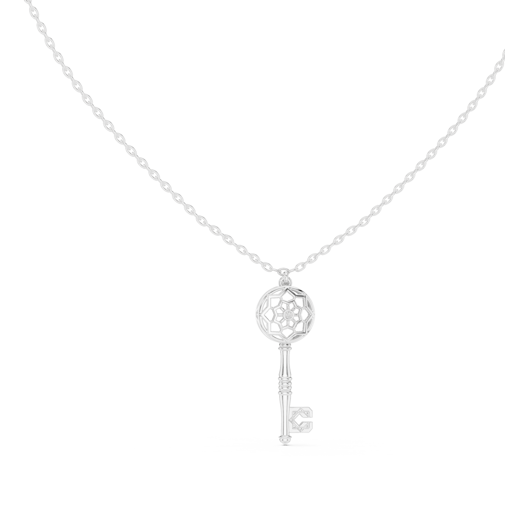 Unique Round Lab Diamond Key Shape Pendant