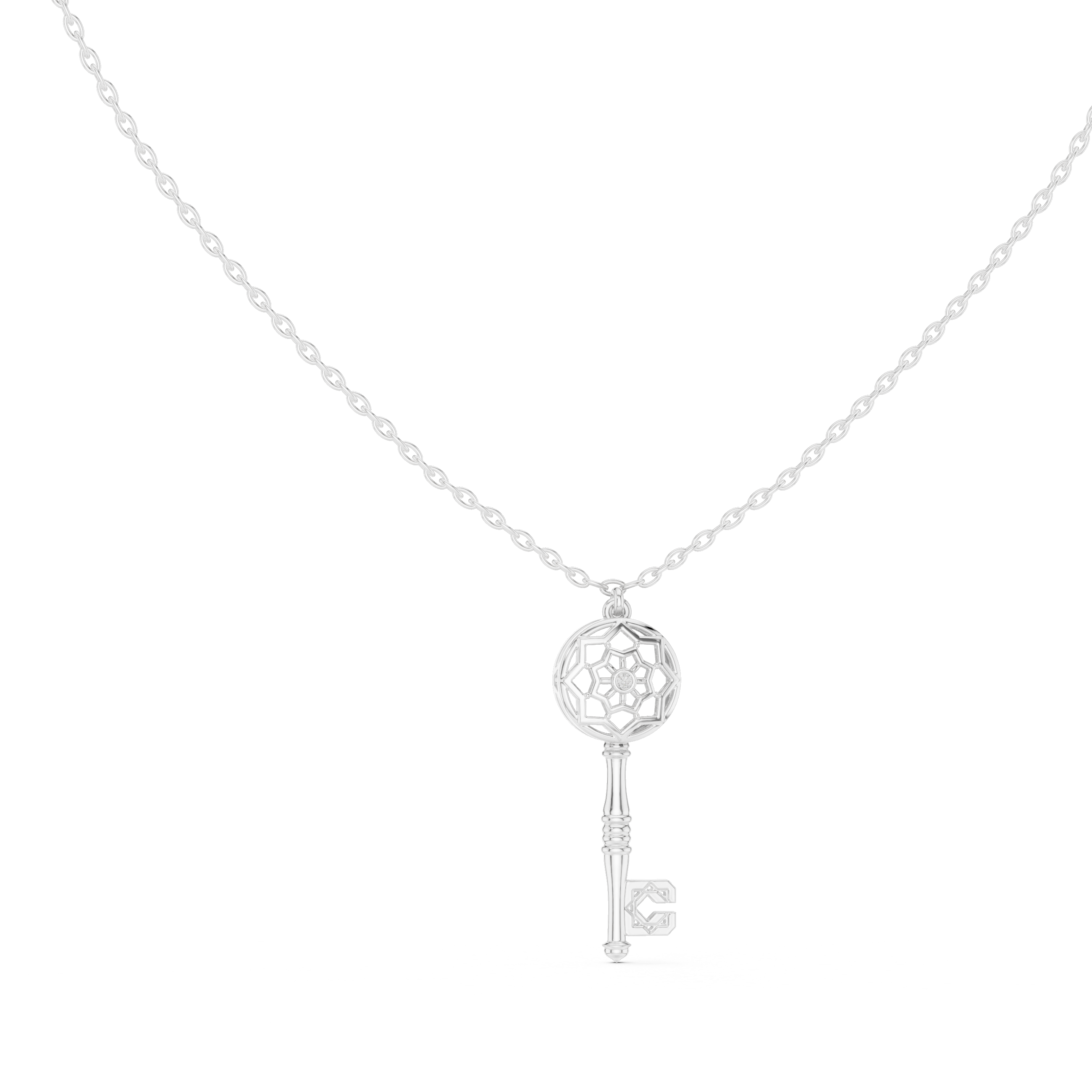 Unique Round Lab Diamond Key Shape Pendant