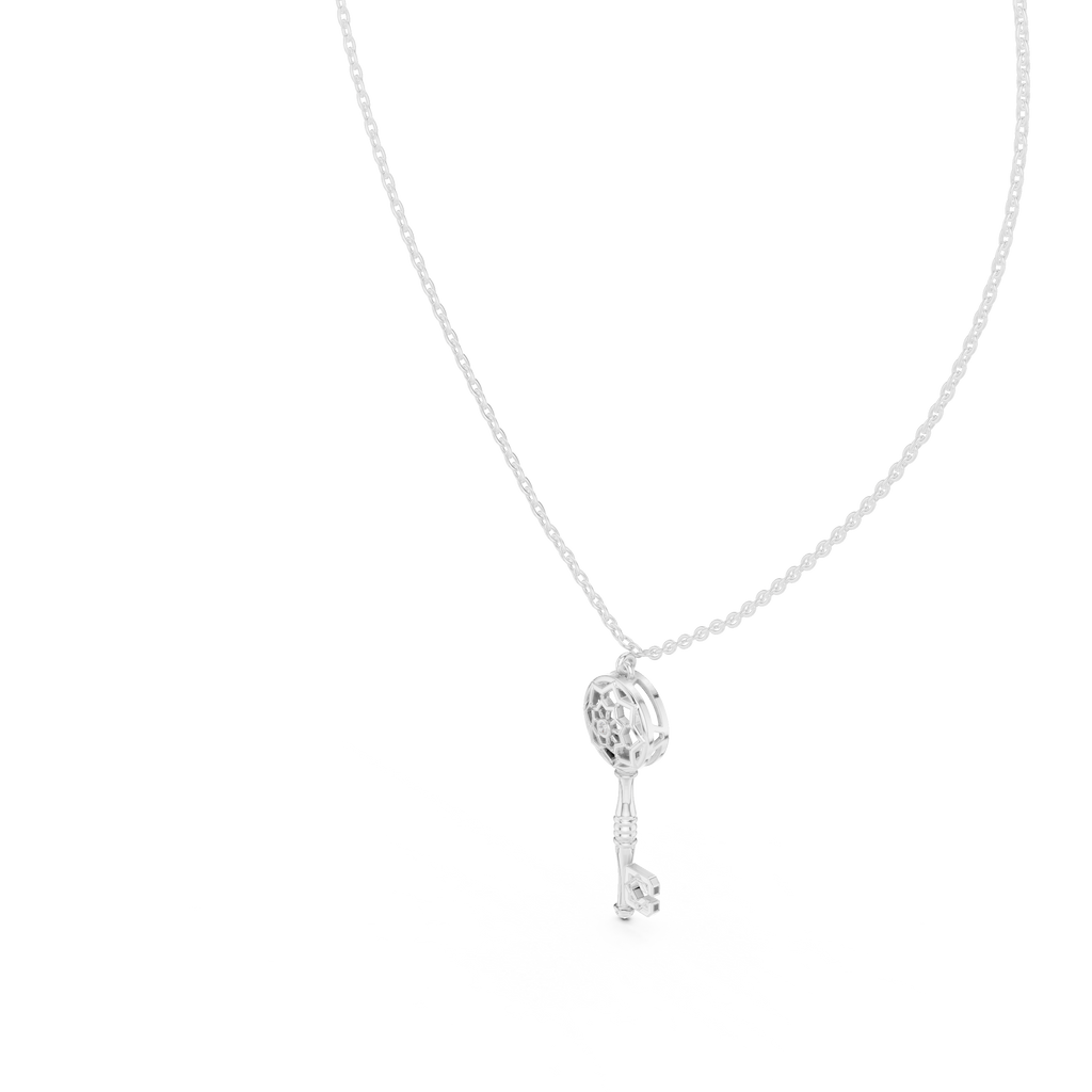 Unique Round Lab Diamond Key Shape Pendant