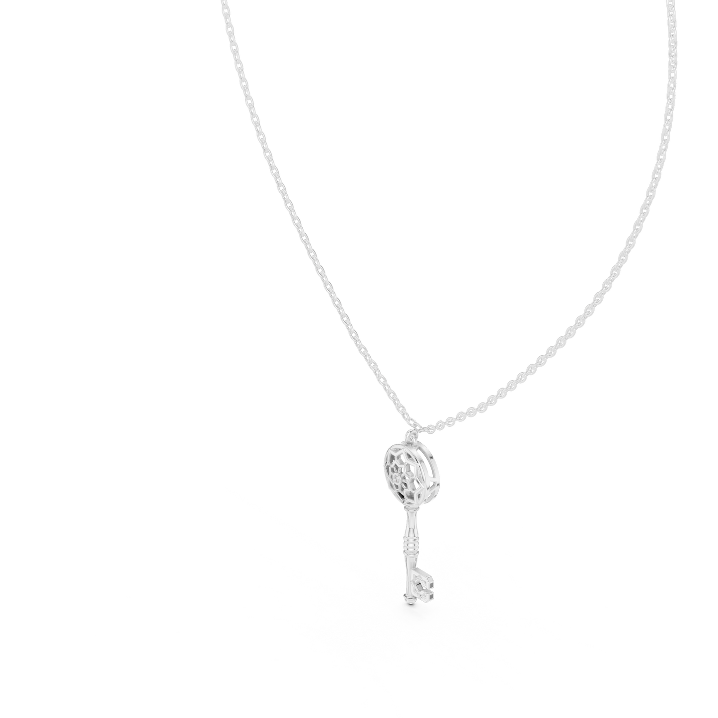 Unique Round Lab Diamond Key Shape Pendant
