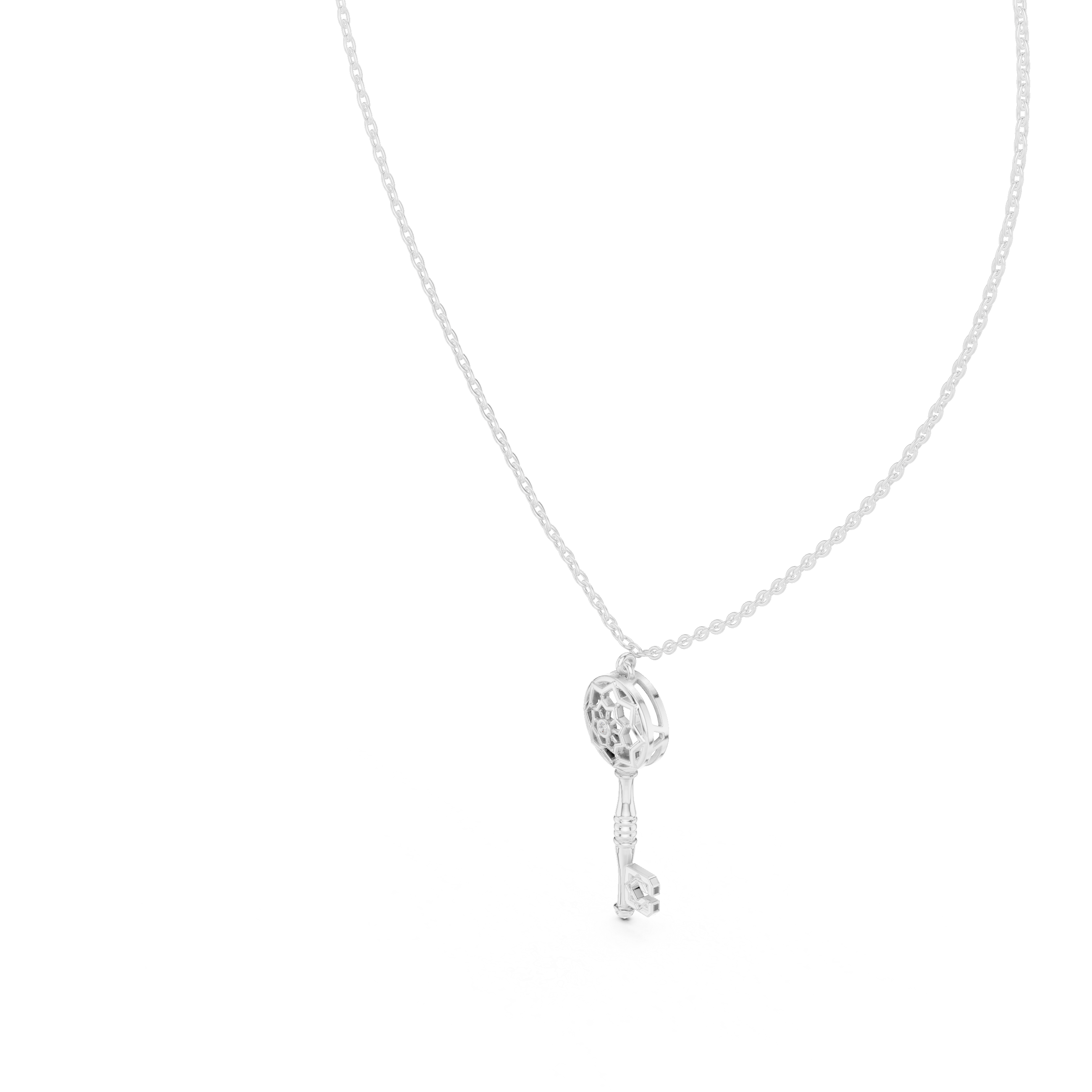 Unique Round Lab Diamond Key Shape Pendant